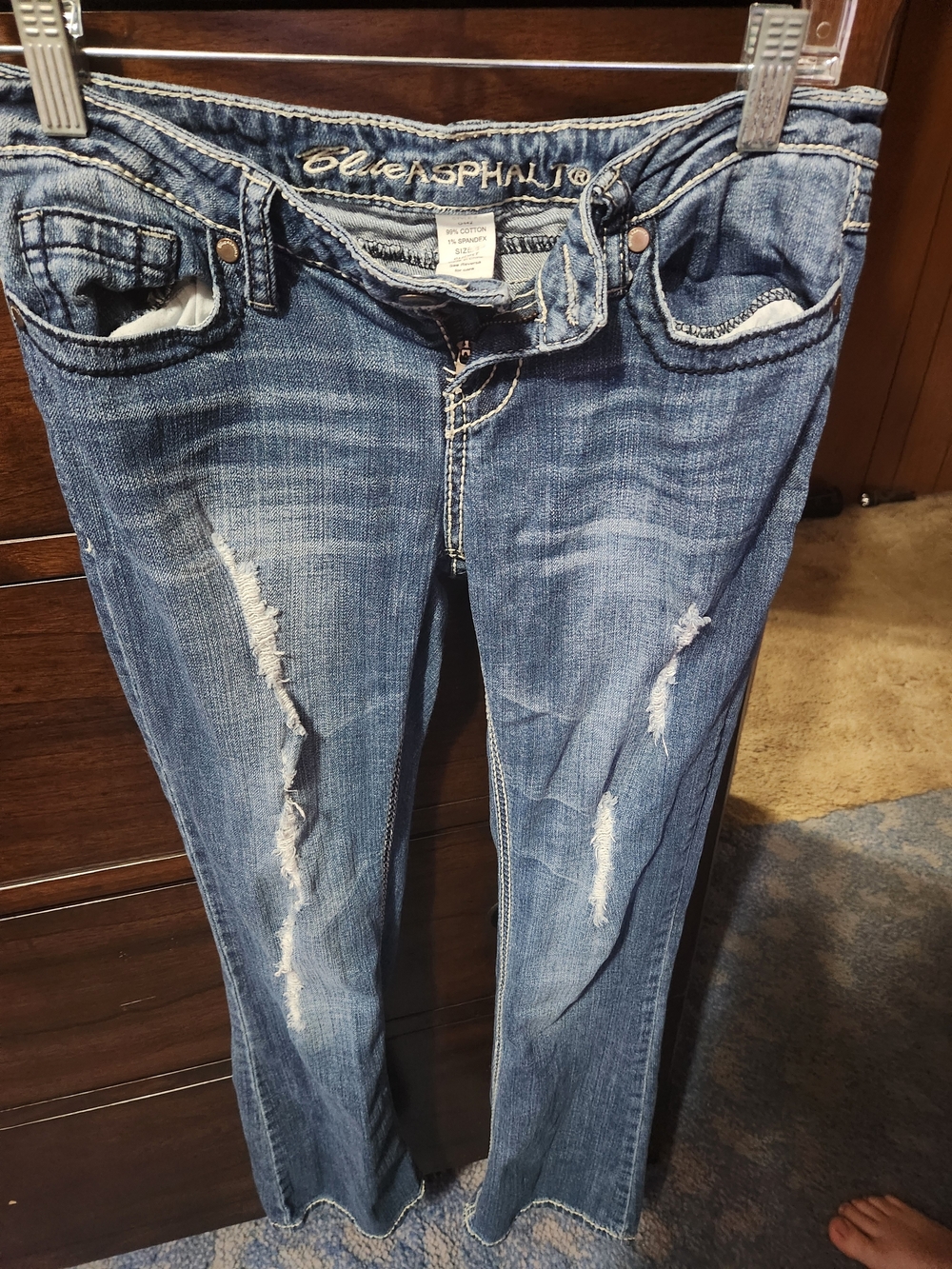 Blue Asphalt Women's Ripped Medium Blue Bootcut Jeans